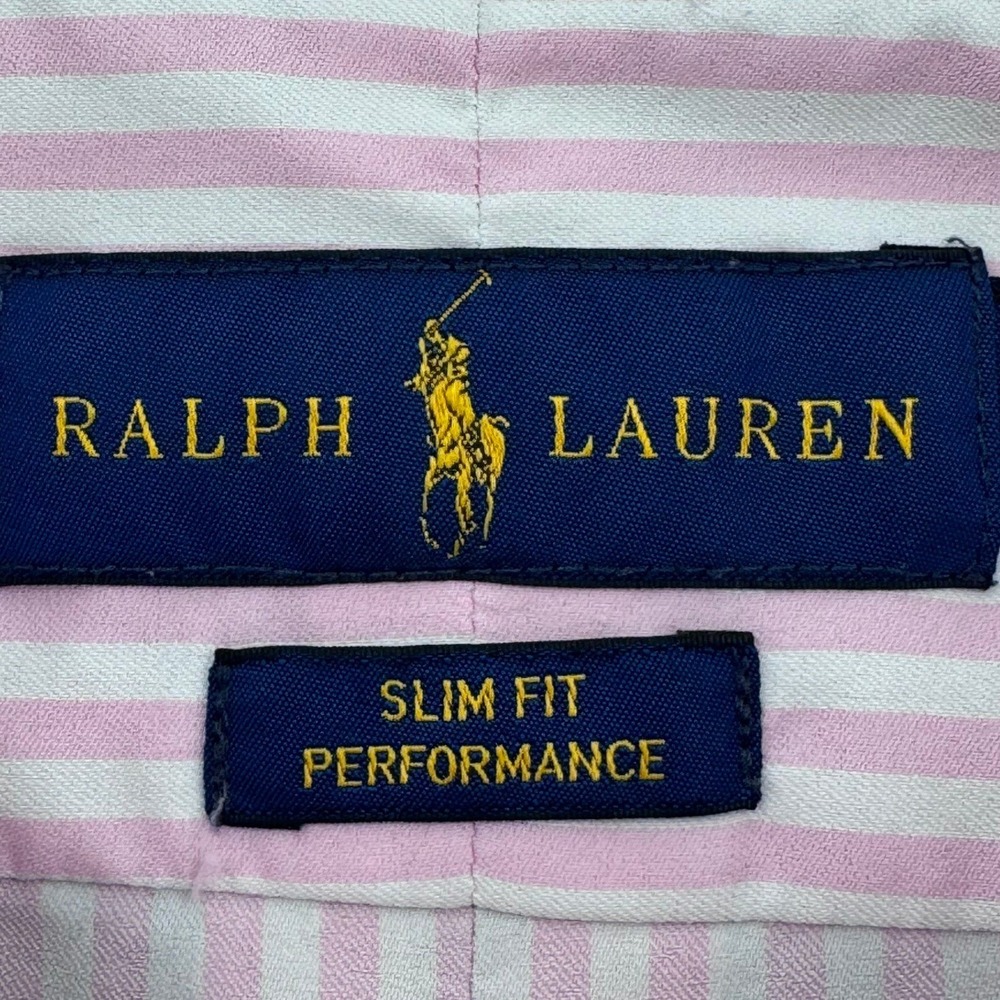 Ralph Lauren Mens XL Slim Fit Performance Shirt Pink White Striped Button Down - Picture 4 of 9